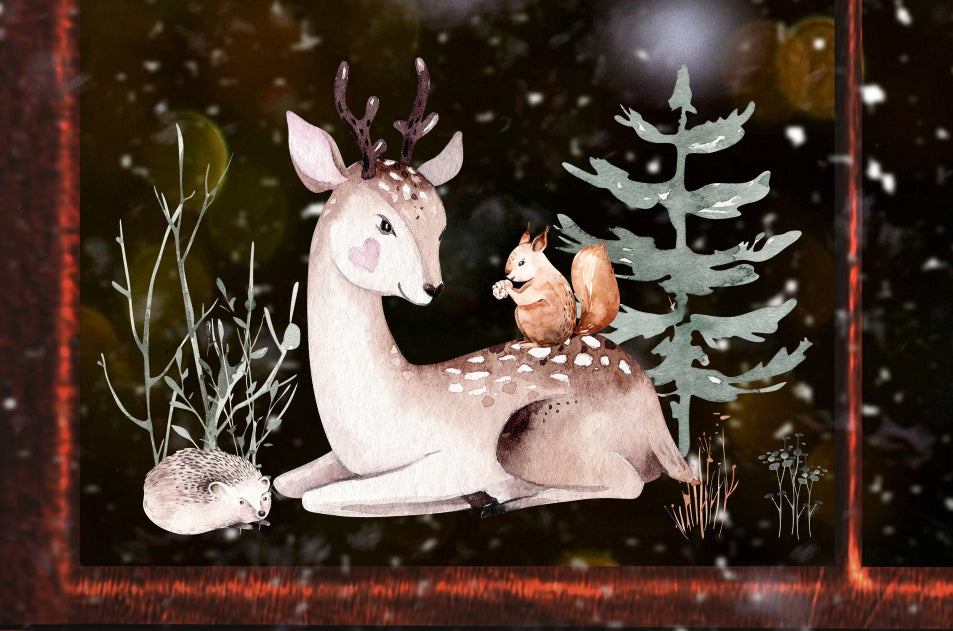 Fensterbild Weihnachtsdeko Rehkitz im Wald - wolga-kreativ