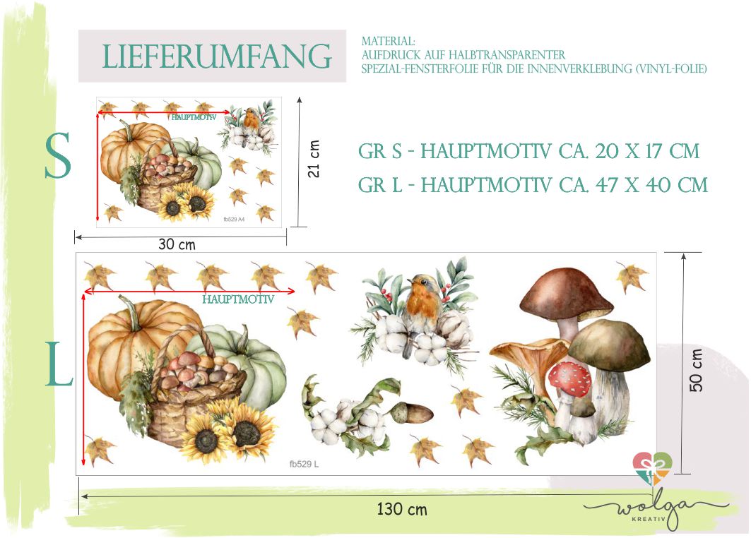 fensteraufkleber herbstdeko kürbis vogel pilz