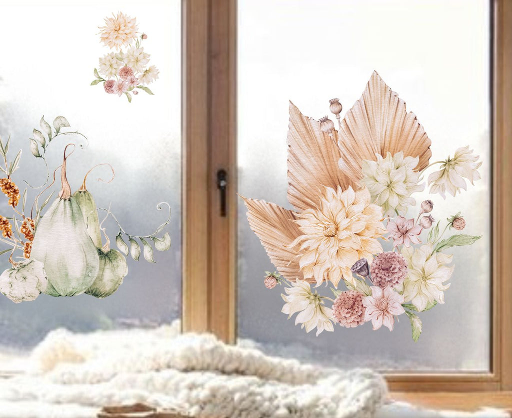 fensterbild fensteraufkleber Blumen herbst Blumendeko Kürbis wolga-kreativ