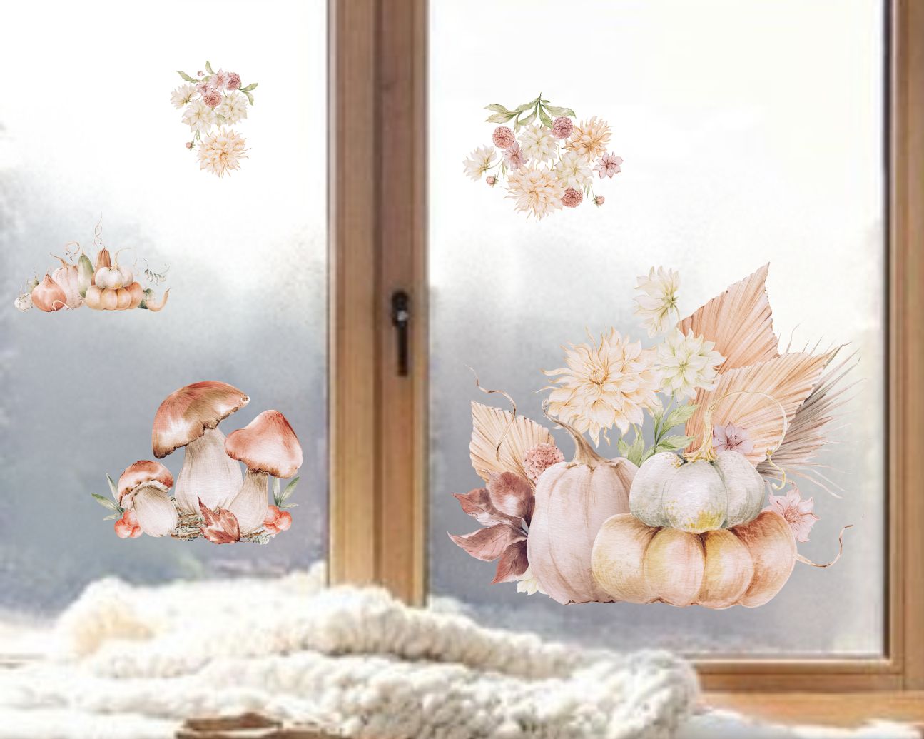 herbstliche fensterbilder dekoration fenster kürbis blumen wolga-kreativ