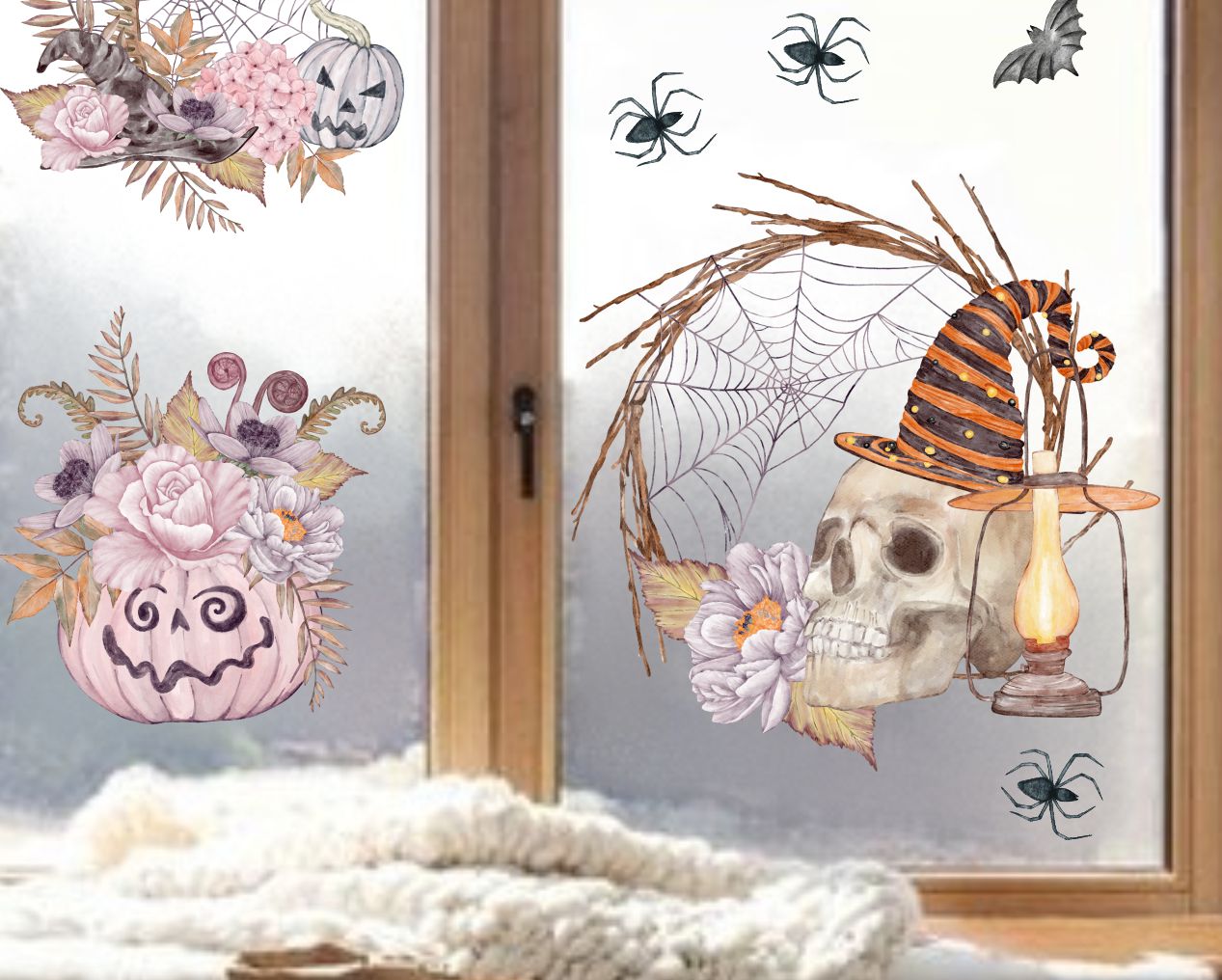 fensterbild fensteraufkleber fensterdeko halloween schädel Laterne wolga-kreativ