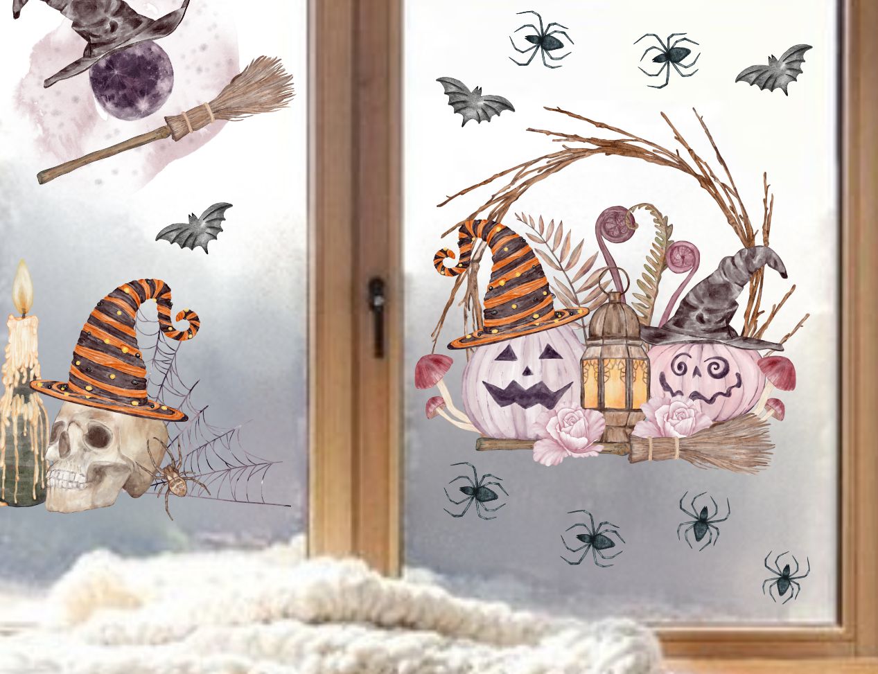 fensterbild fensteraufkleber fensterdeko halloween schädel Laterne wolga-kreativ