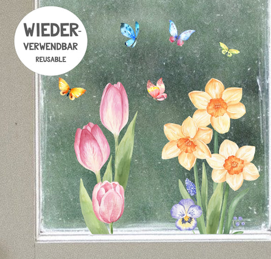 Fensterbild Frühling Ostern Blumen - wolga-kreativ