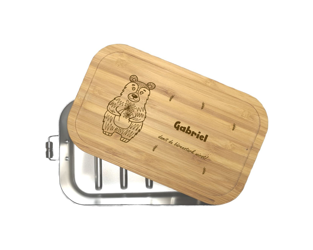 Brotdose Bambus Edelstahl Metall personalisiert gravur Bär wolga-kreativ