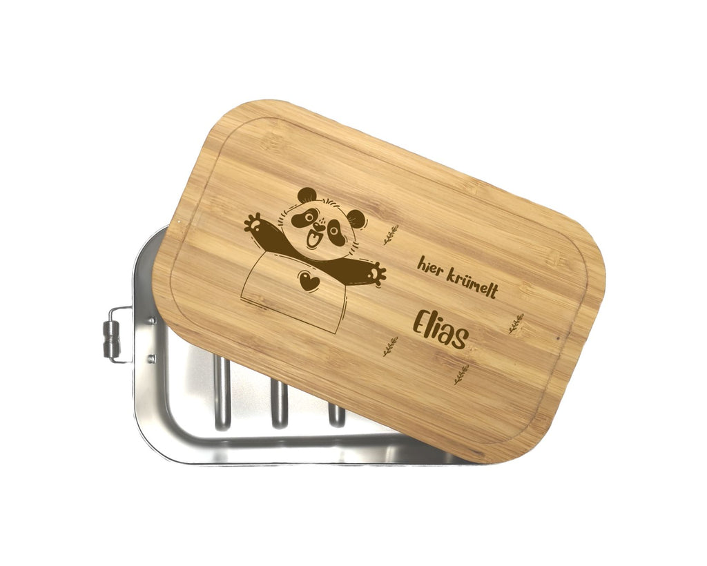Brotdose Bambus Edelstahl Metall personalisiert gravur Panda wolga-kreativ