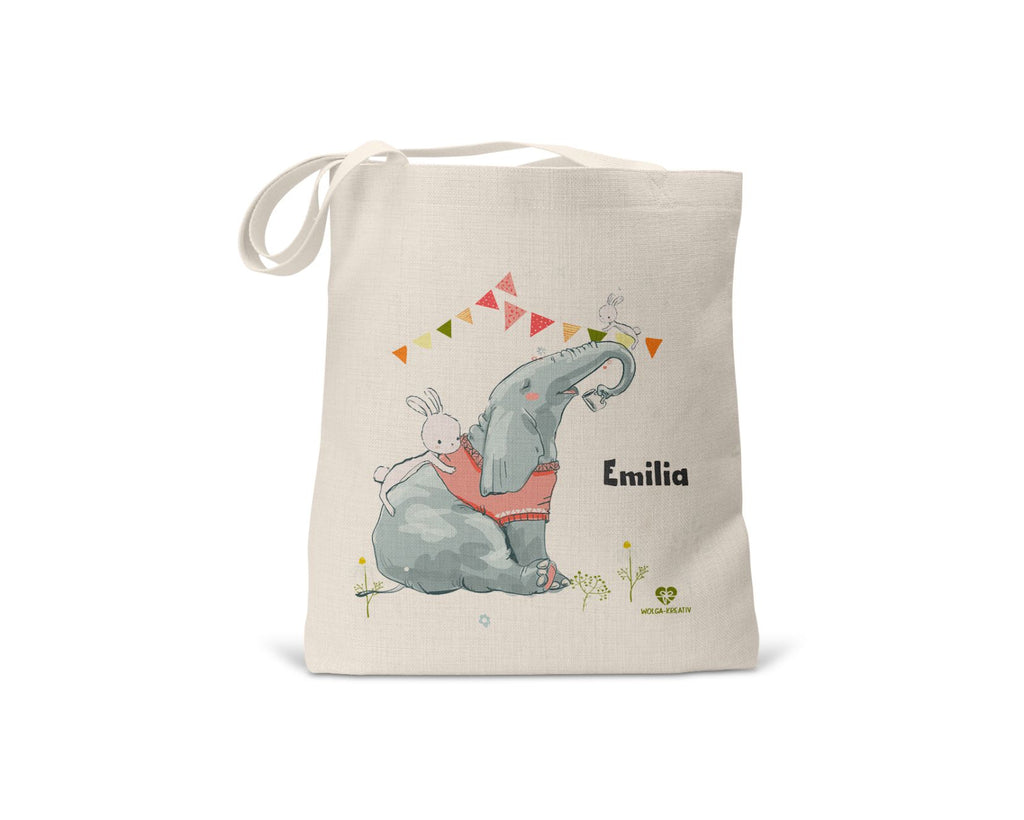 kindertasche stofftasche personalisiert Elefant Hase name bedruckt wolga-kreativ  