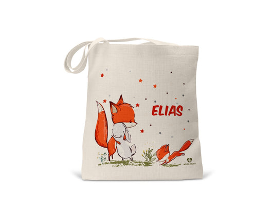 kindertasche stofftasche personalisiert bio Fuchs und Hase name bedruckt wolga-kreativ  