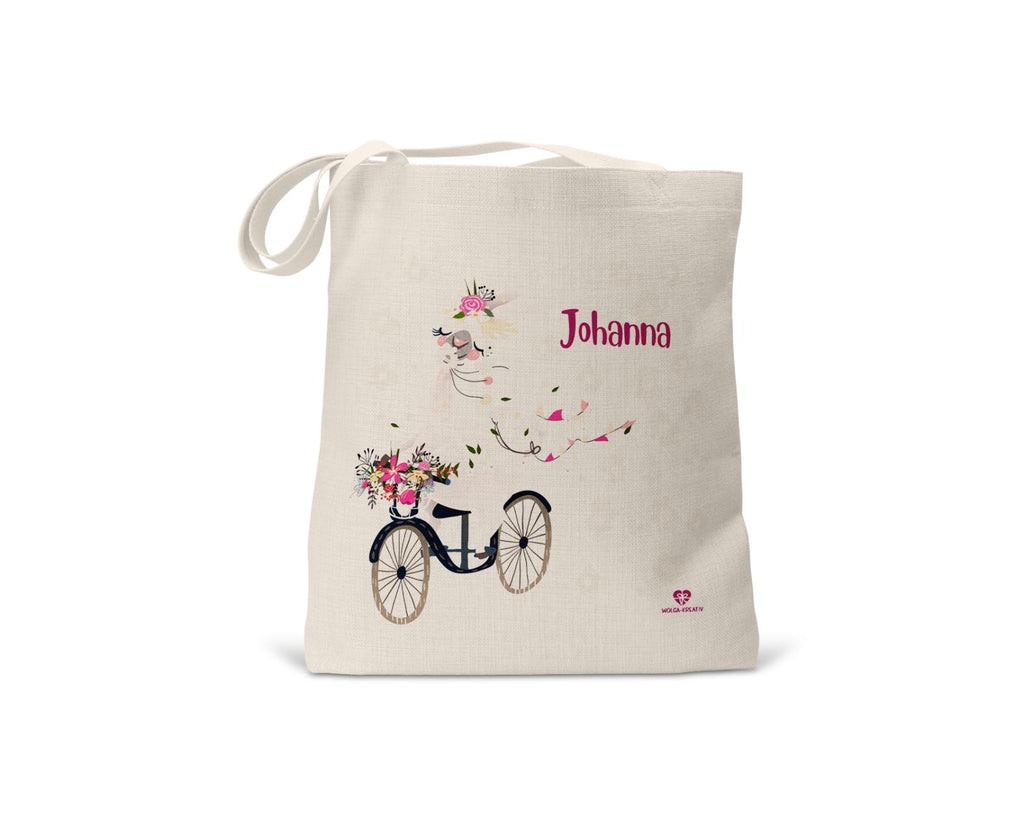  kindertasche stofftasche personalisiert bio Lama Fahrrad name bedruckt wolga-kreativ  