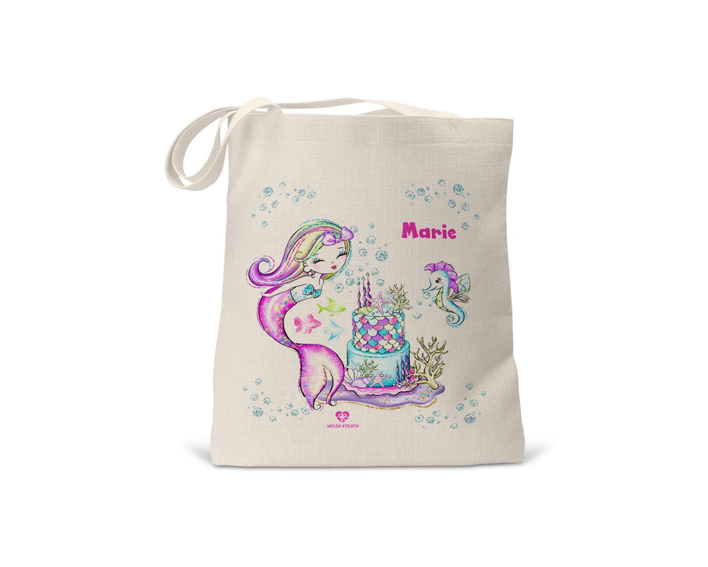 kindertasche stofftasche personalisiert bio Meerjungfrau Geburtstag name bedruckt wolga-kreativ  