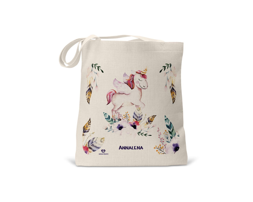 kindertasche stofftasche personalisiert bio Einhorn Boho name bedruckt wolga-kreativ  