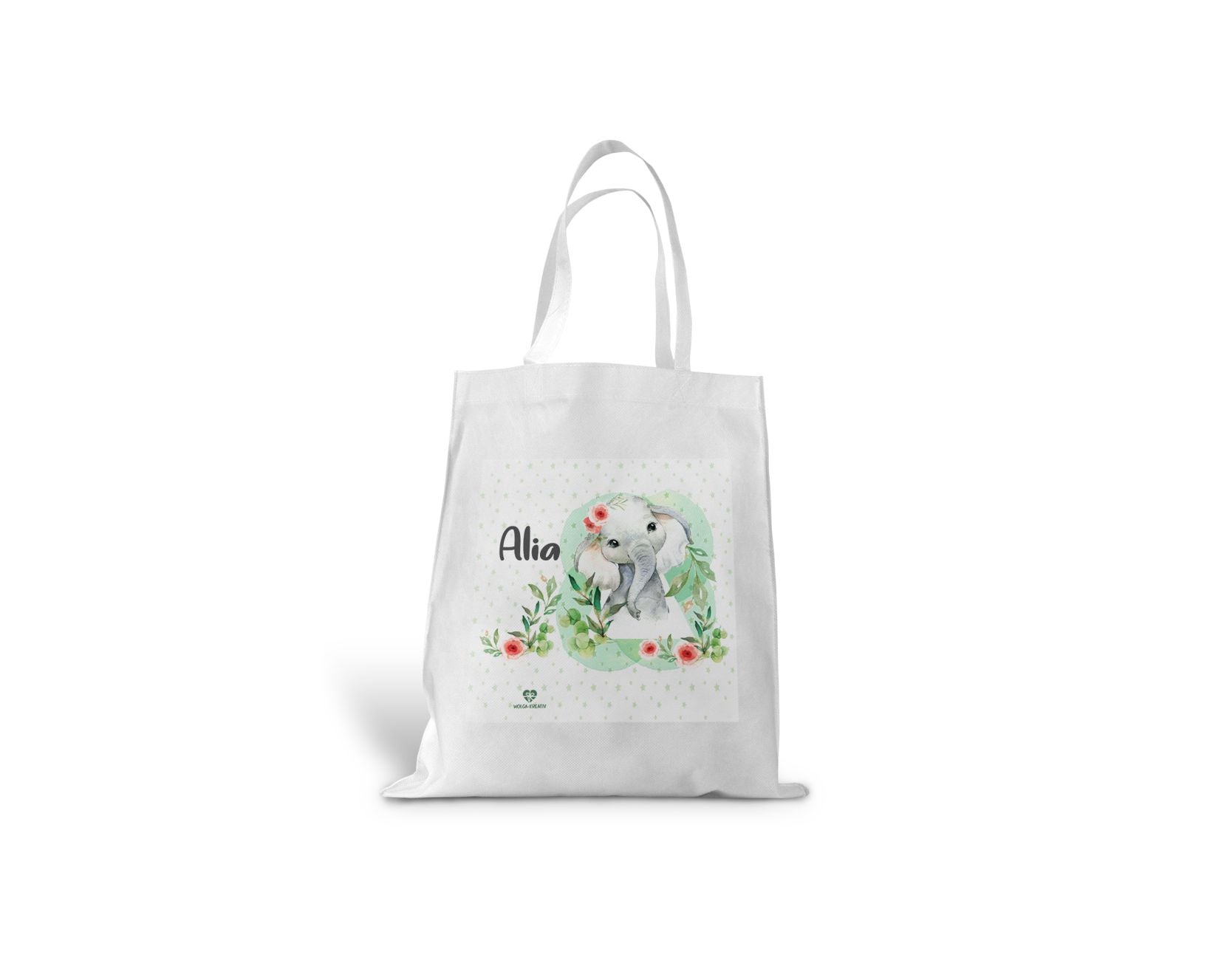 kindertasche stofftasche personalisiert Elefant Blumen name bedruckt wolga-kreativ  