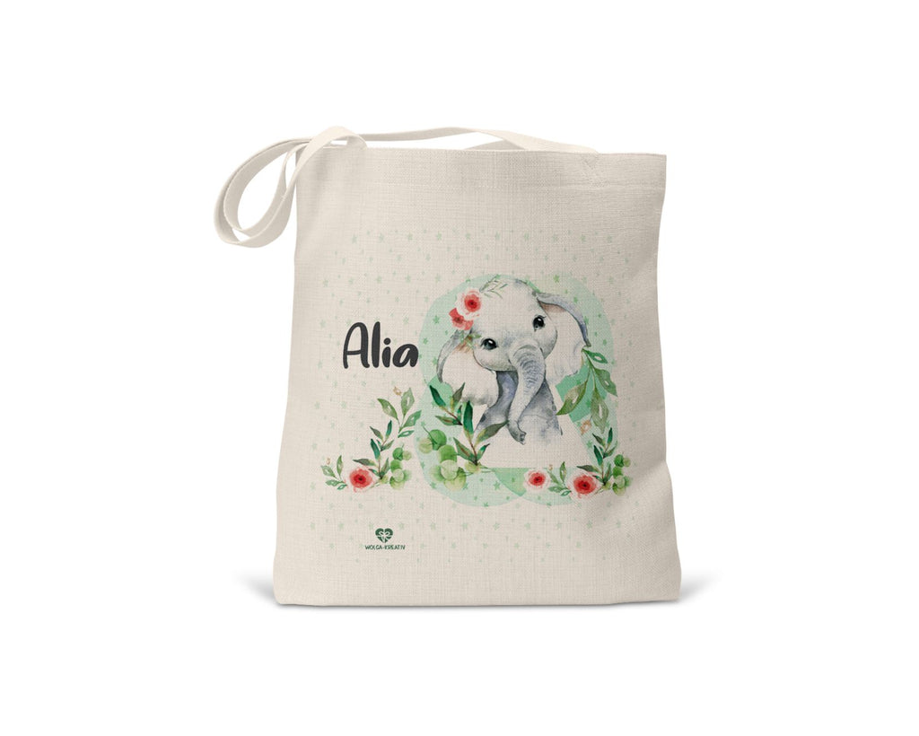 kindertasche stofftasche personalisiert bio Elefant Blumen name bedruckt wolga-kreativ  