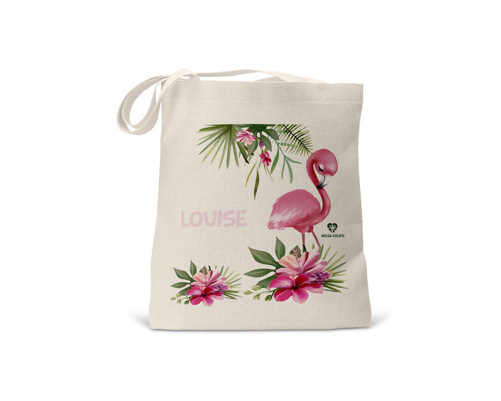 kindertasche stofftasche personalisiert bio Flamingo Blumen name bedruckt wolga-kreativ  