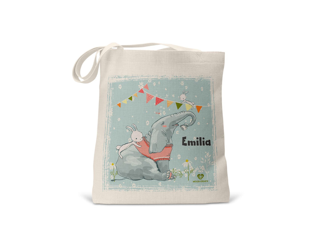 kindertasche stofftasche personalisiert bio Elefant Hase name bedruckt wolga-kreativ  