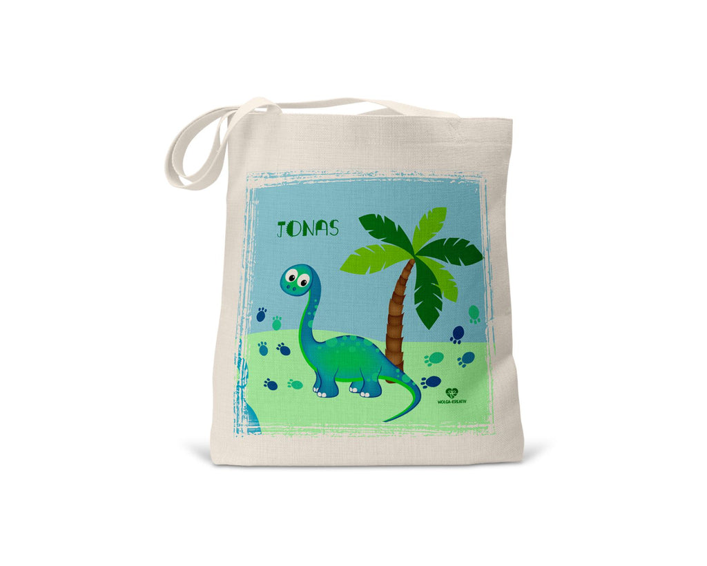 kindertasche stofftasche personalisiert bio Dino Palme name bedruckt wolga-kreativ  