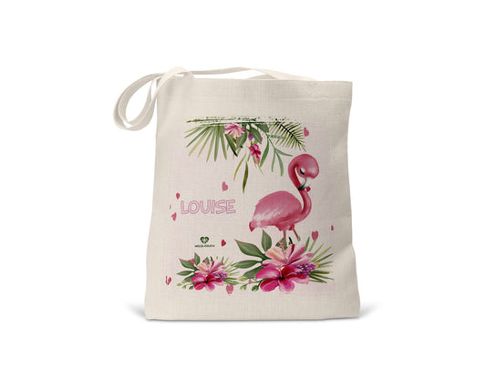 kindertasche stofftasche personalisiert bio Flamingo Blumen name bedruckt wolga-kreativ  