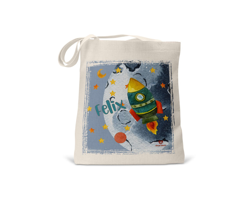 kindertasche stofftasche personalisiert bio Rakete name bedruckt wolga-kreativ  