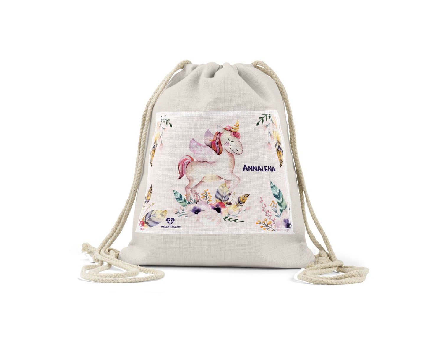 turnbeutel stoffrucksack Einhorn Boho mit name wolga-kreativ