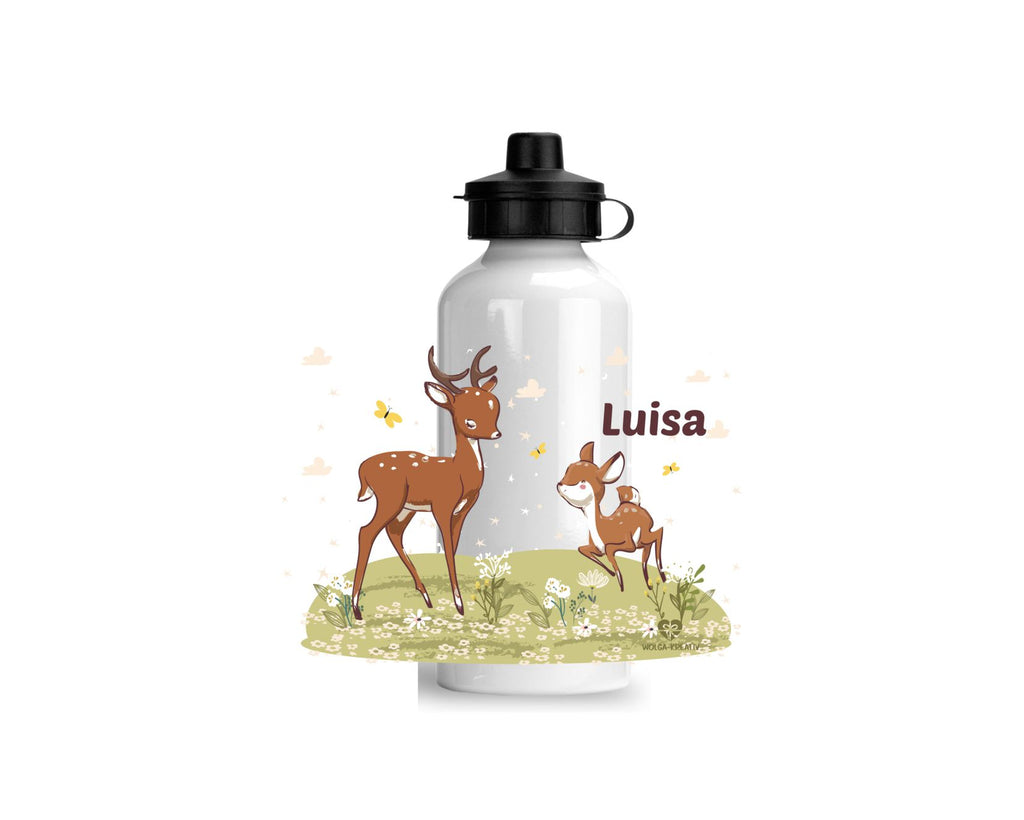 personalisierte trinkflasche Rehfamilie kindergarten schule name wolga-kreativ