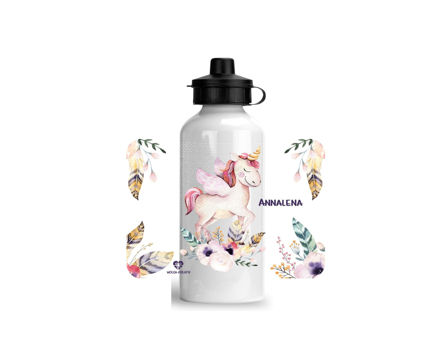 Alu Trinkflasche Einhorn Boho personalisiert