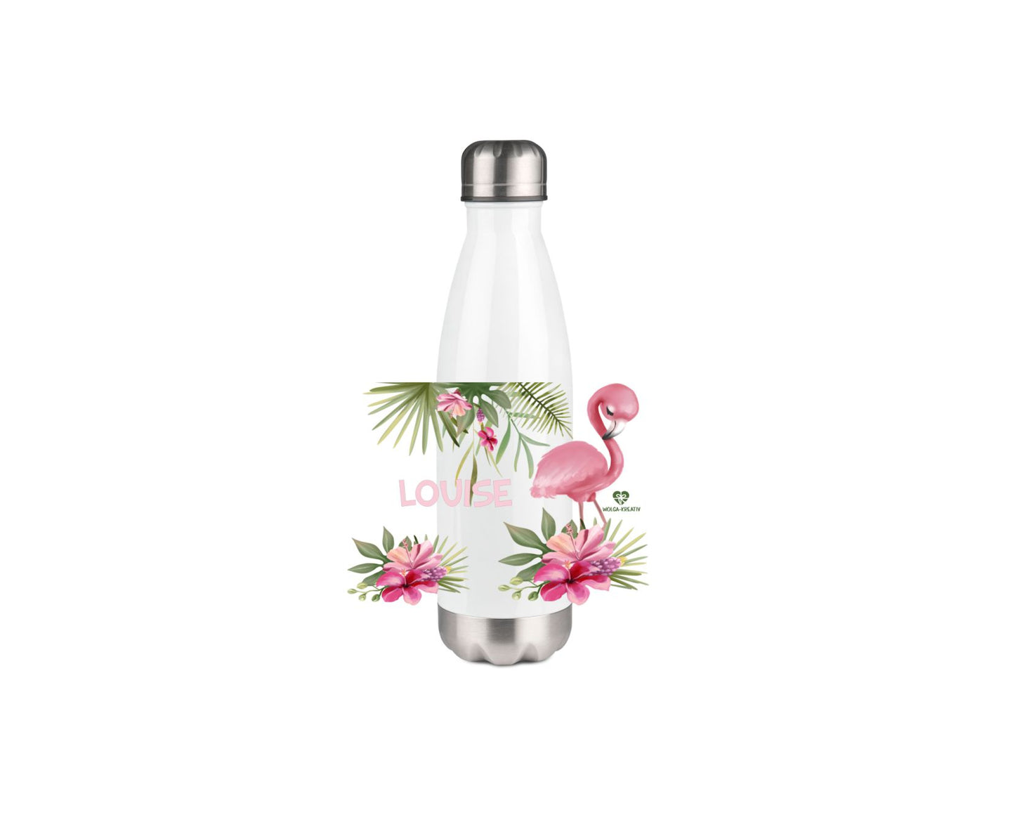 Thermoflasche Flamingo Blumen Wunschname