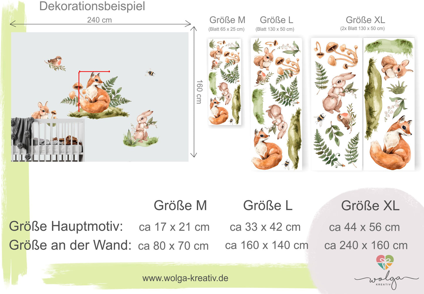 Wandaufkleber Waldtiere Fuch Vogel