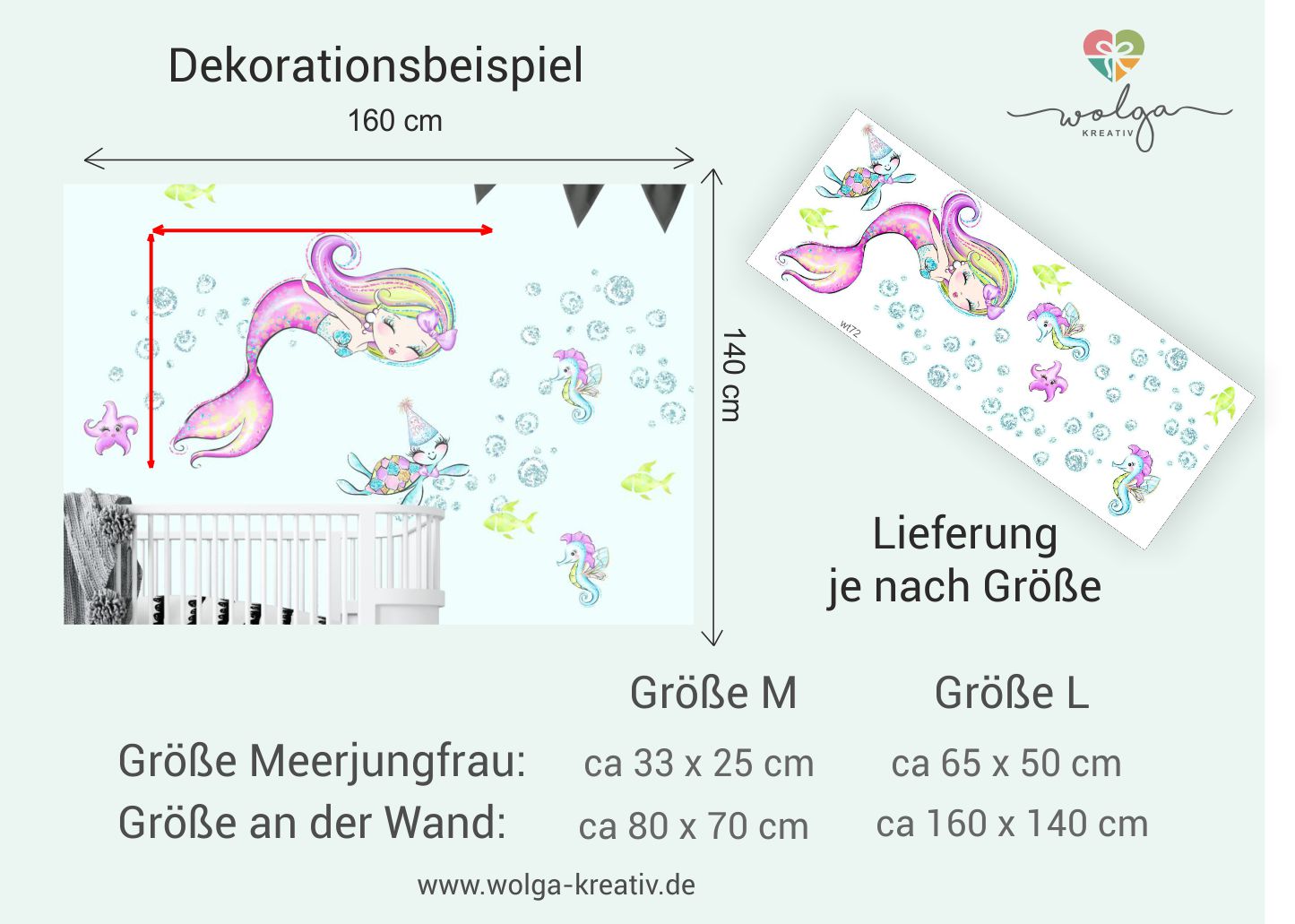 Wandtattoo Meerjungfrau Seepferdchen